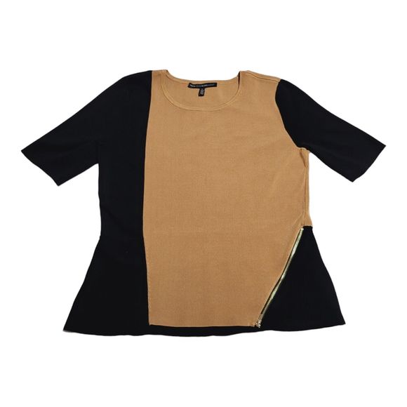 White House Black Market Tops - WHBM Womens Size L Praline/Black Colorblock Knit Top